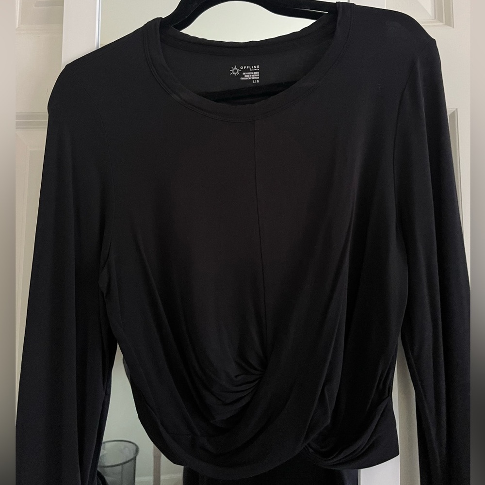 Aerie Offline Long-Sleeved Scoop Neck Semi-Crop Top with Thumb Holes